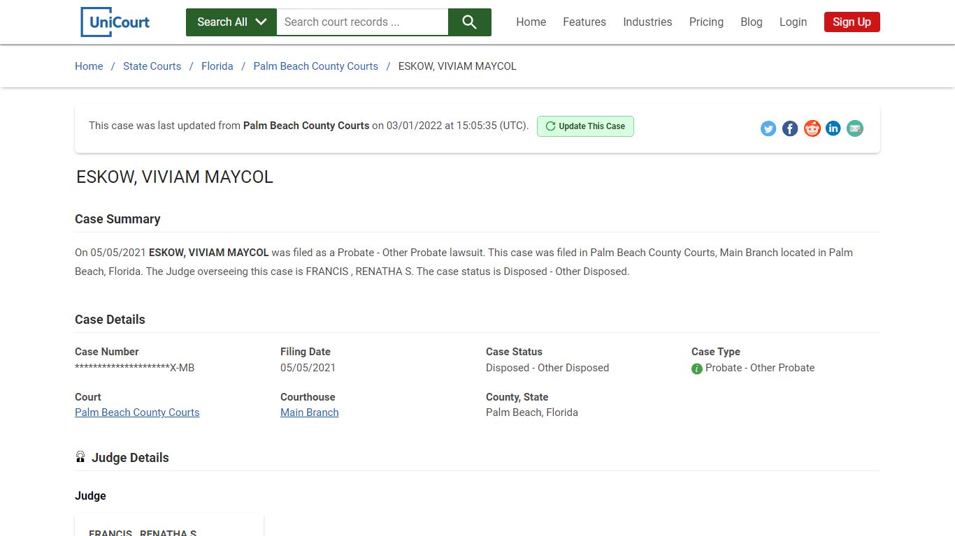 ESKOW, VIVIAM MAYCOL | Court Records - UniCourt